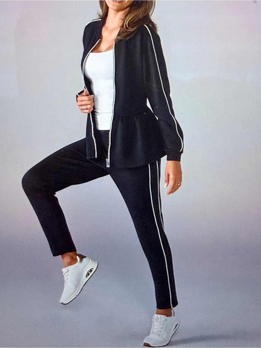 Boston Proper:  The Luxe Lounge Piped Peplum Jacket and Pant Set   NWOT.